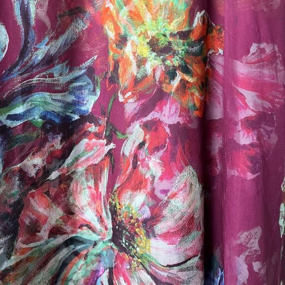 Marchesa Notte Burgundy Floral Print One Shoulder Chiffon‎ Midi Dress Size 2 - Picture 5 of 14